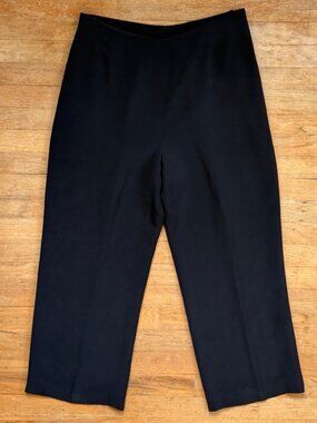 Vintage Black Silk Pants Womens Plus Size 1X 35-38" Waist Wide Leg Trousers